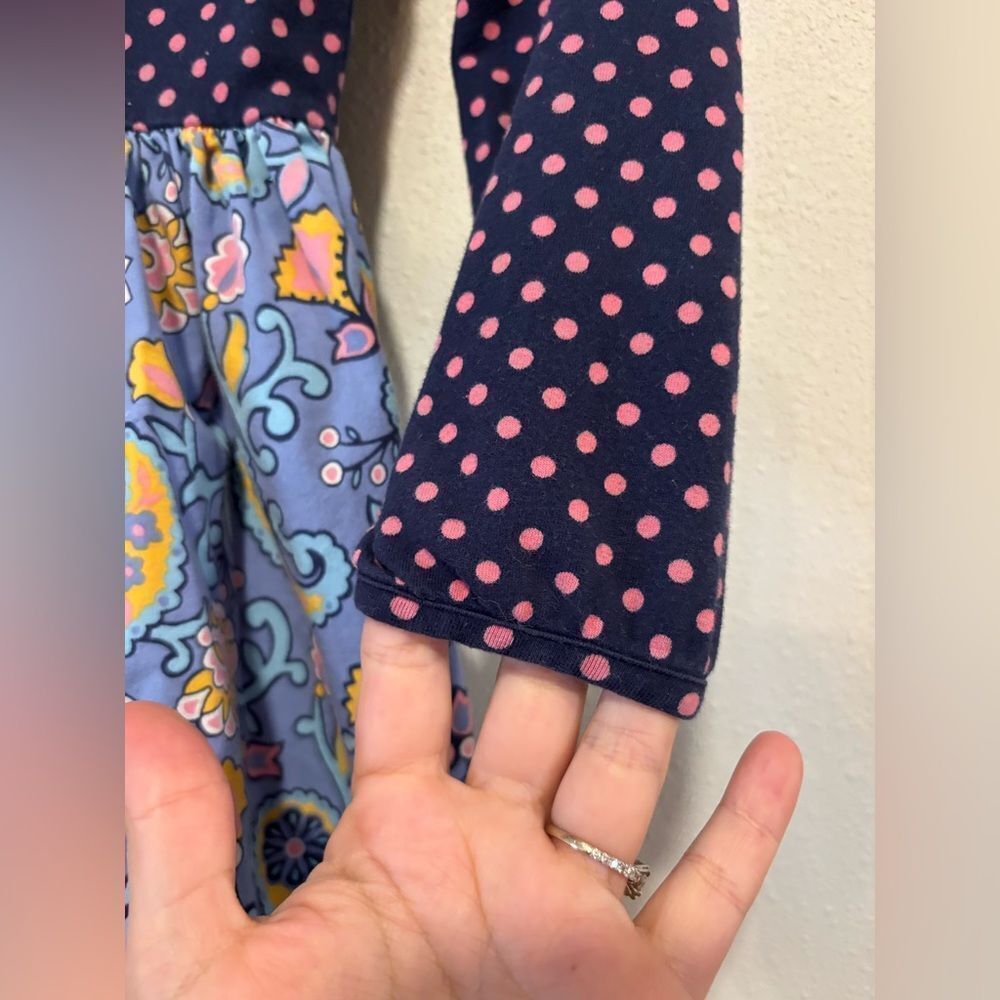 Matilda Jane To The Market dress in navy blue with pink polka dots - Picture 4 of 5
